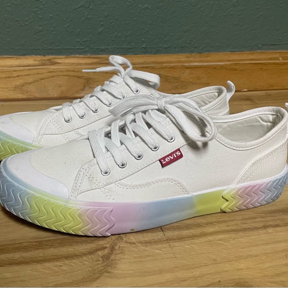 Levi's White Canvas Sneakers with Multicolor Soles